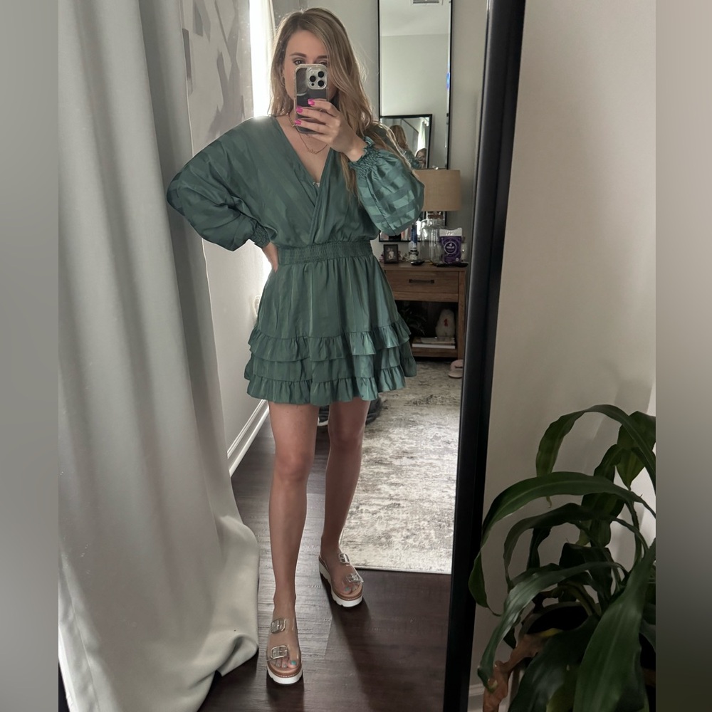 Elegant Green Stripe Ruffle Summer Spring Dress
